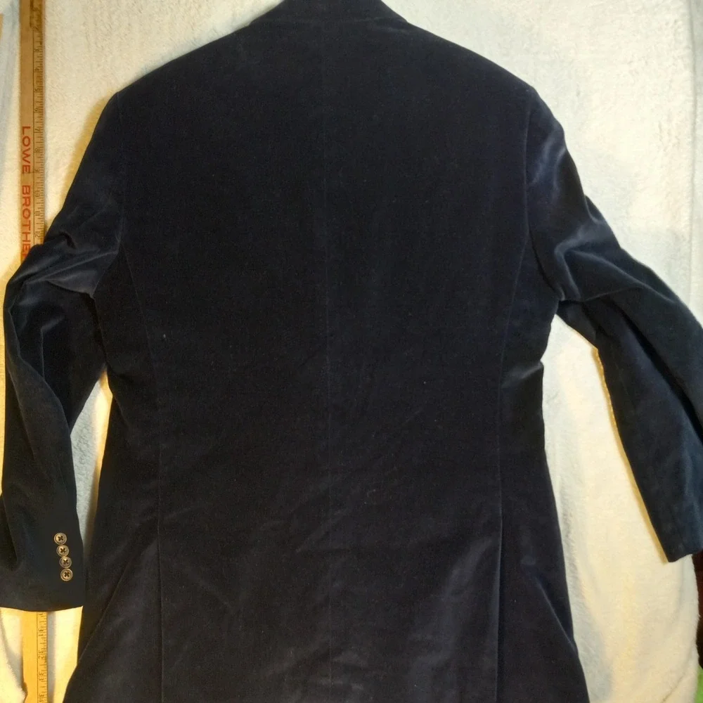 LINEAL JUOMO Navy Blue Velvet Blazer 42L Shawl Collar Tuxedo Jacket Mens